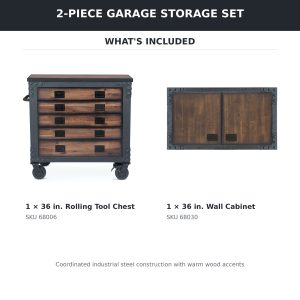 Duramax 68201 two-piece storage set showing included 36 inch tool chest and wall cabinet