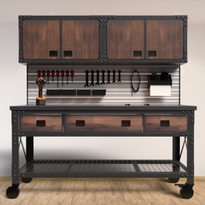 Duramax 68202 coordinated garage storage system with workbench and wall cabinets