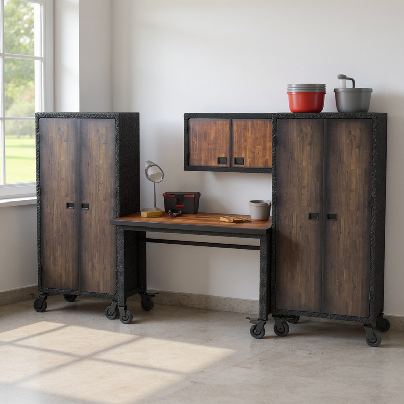 4-Piece Garage Storage System with Worktable & Storage Cabinets