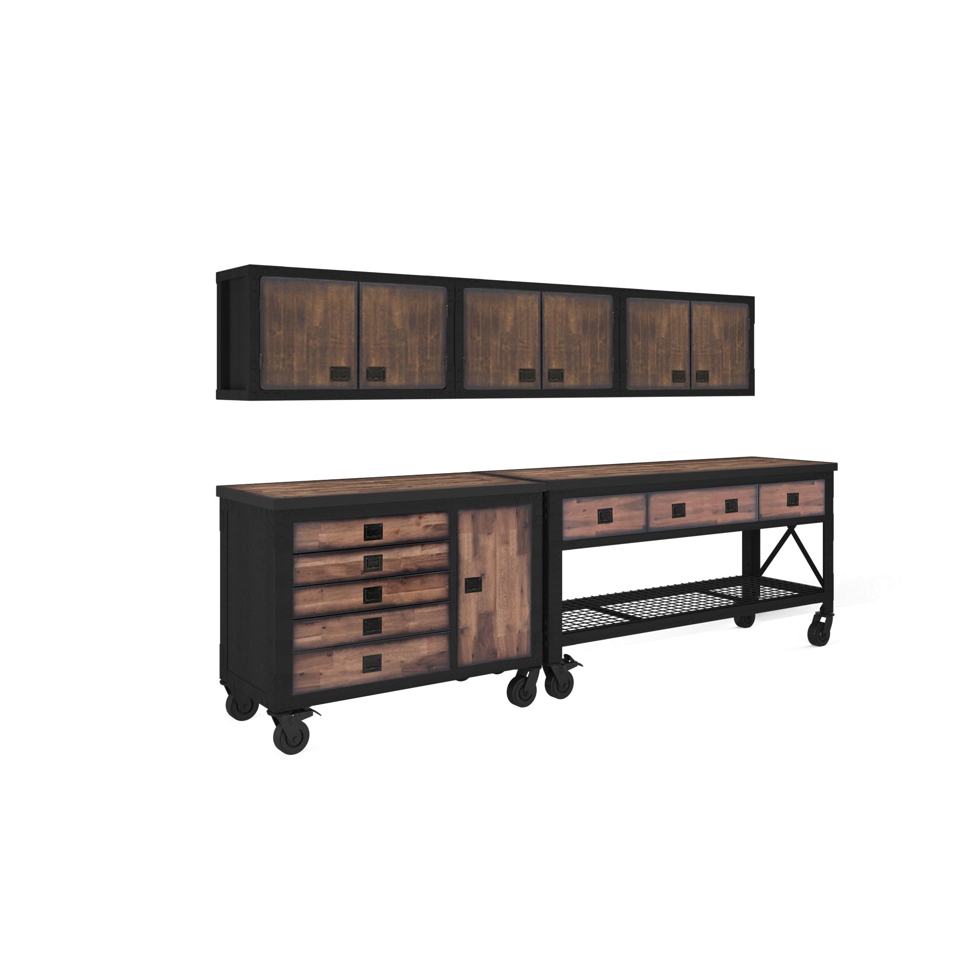 Duramax 68204 complete five-piece garage storage system in a finished workspace