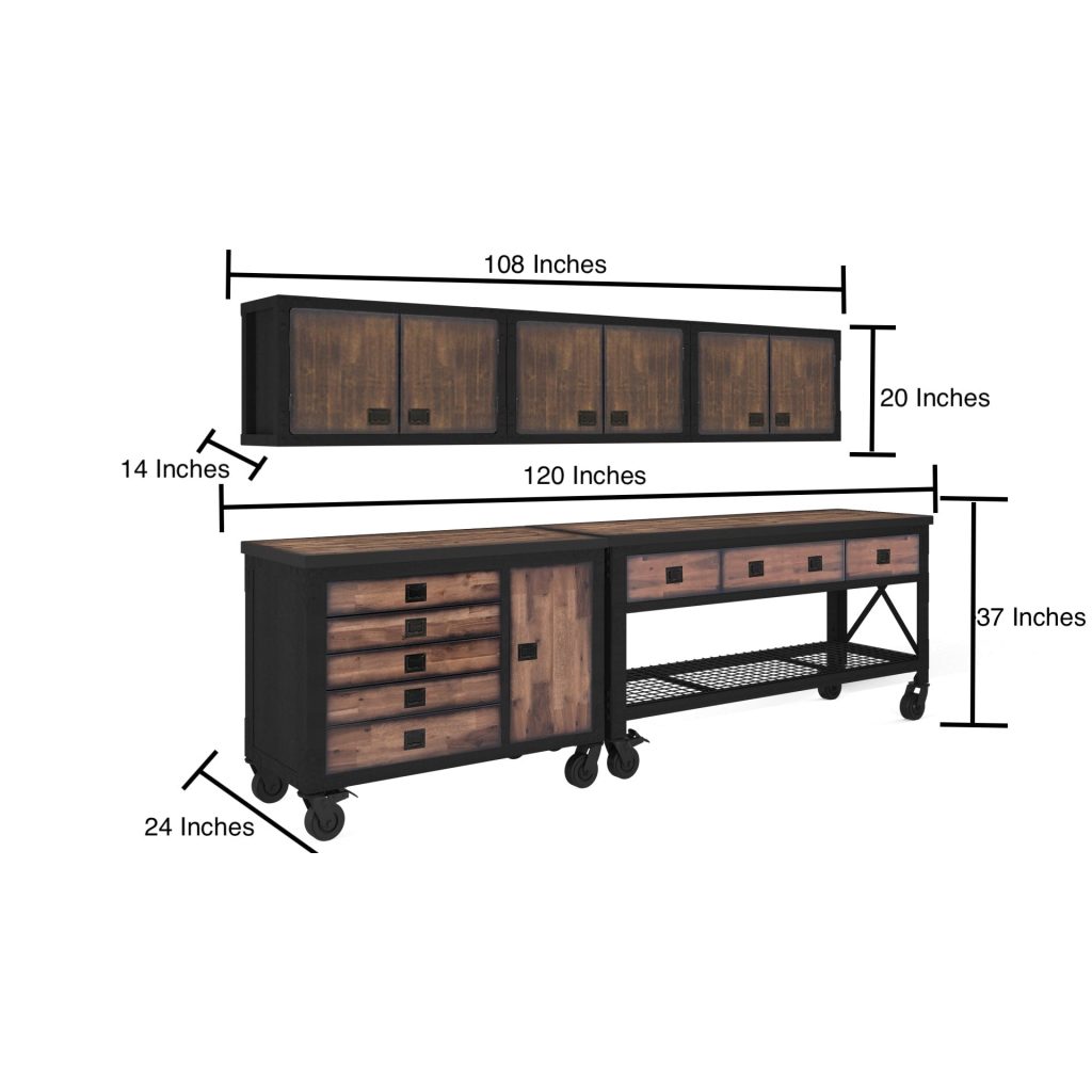 Duramax 68204 garage furniture set with workbench tool chest and wall cabinets