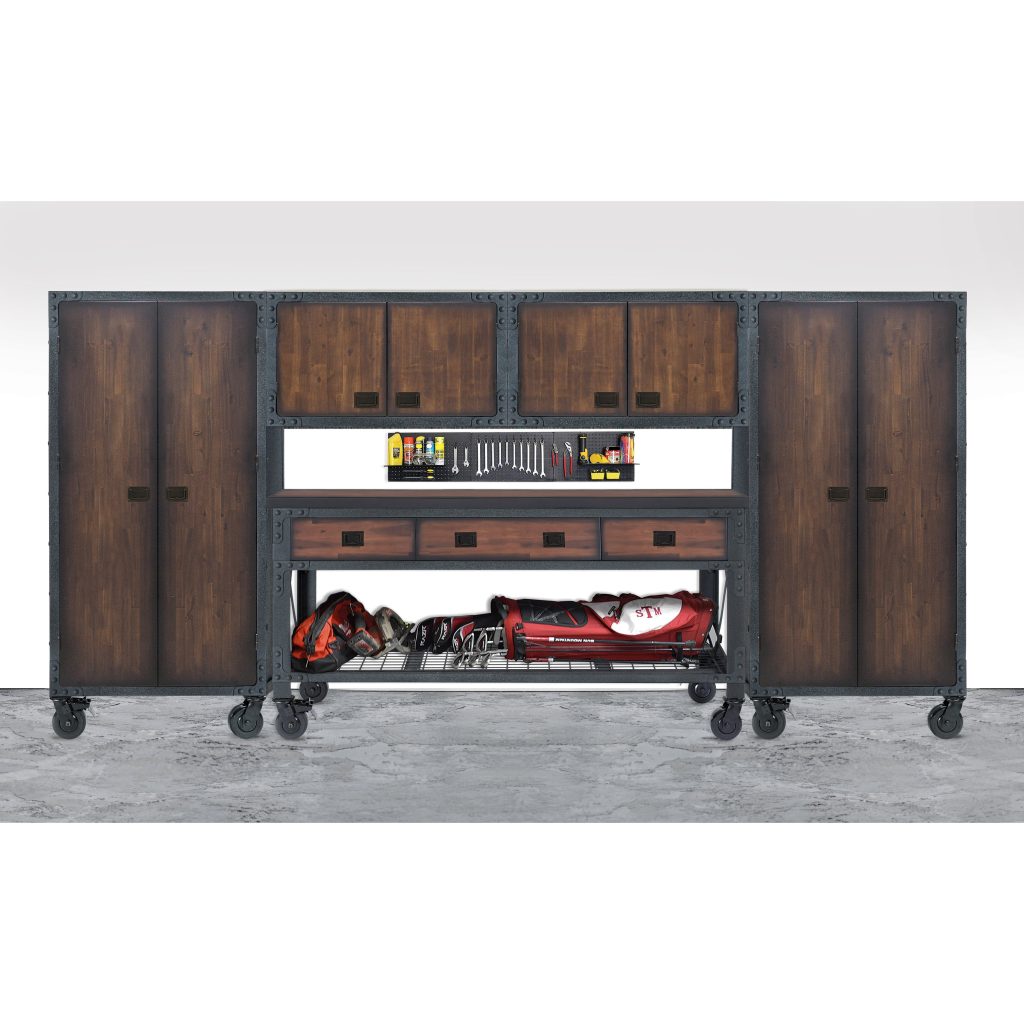 Duramax 68205 workbench wall cabinet and freestanding cabinet storage system detail