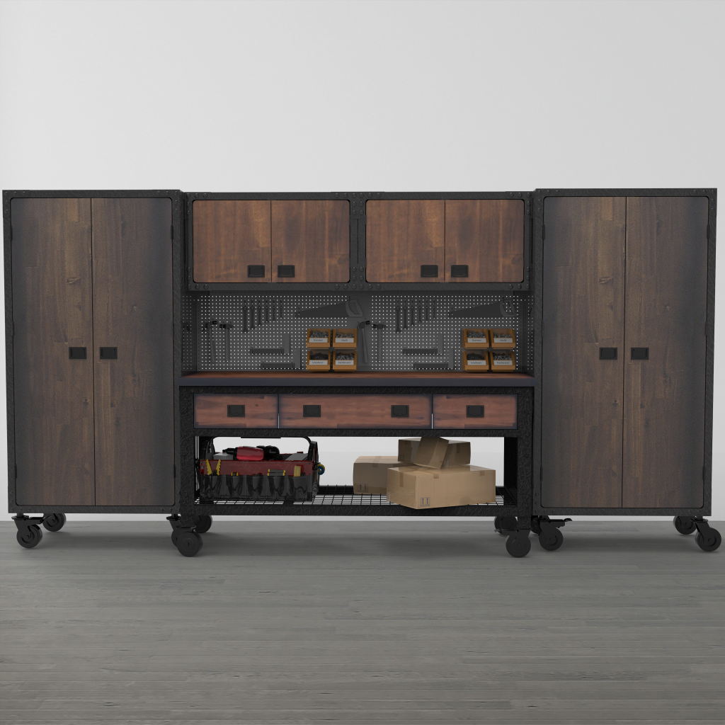 Duramax 68205 garage storage system in a finished workspace