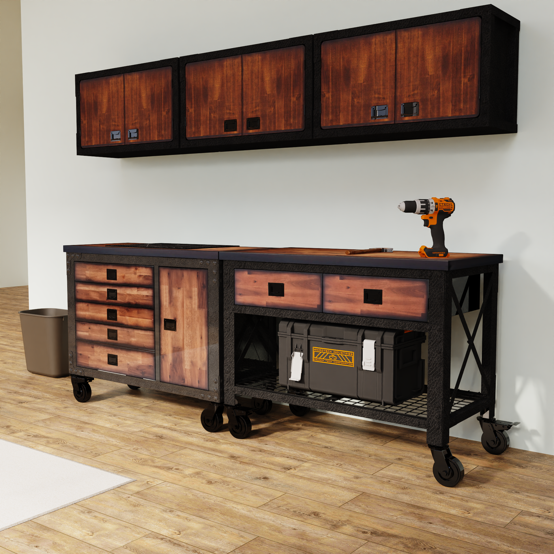 Duramax 68206 complete garage storage system in a finished workspace