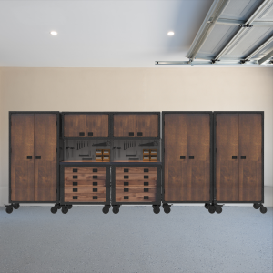 Duramax 68208 garage storage system in a finished workspace