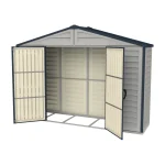 Duramax RidgeLine 10.5' x 3' Vinyl Storage Shed - Doors Open
