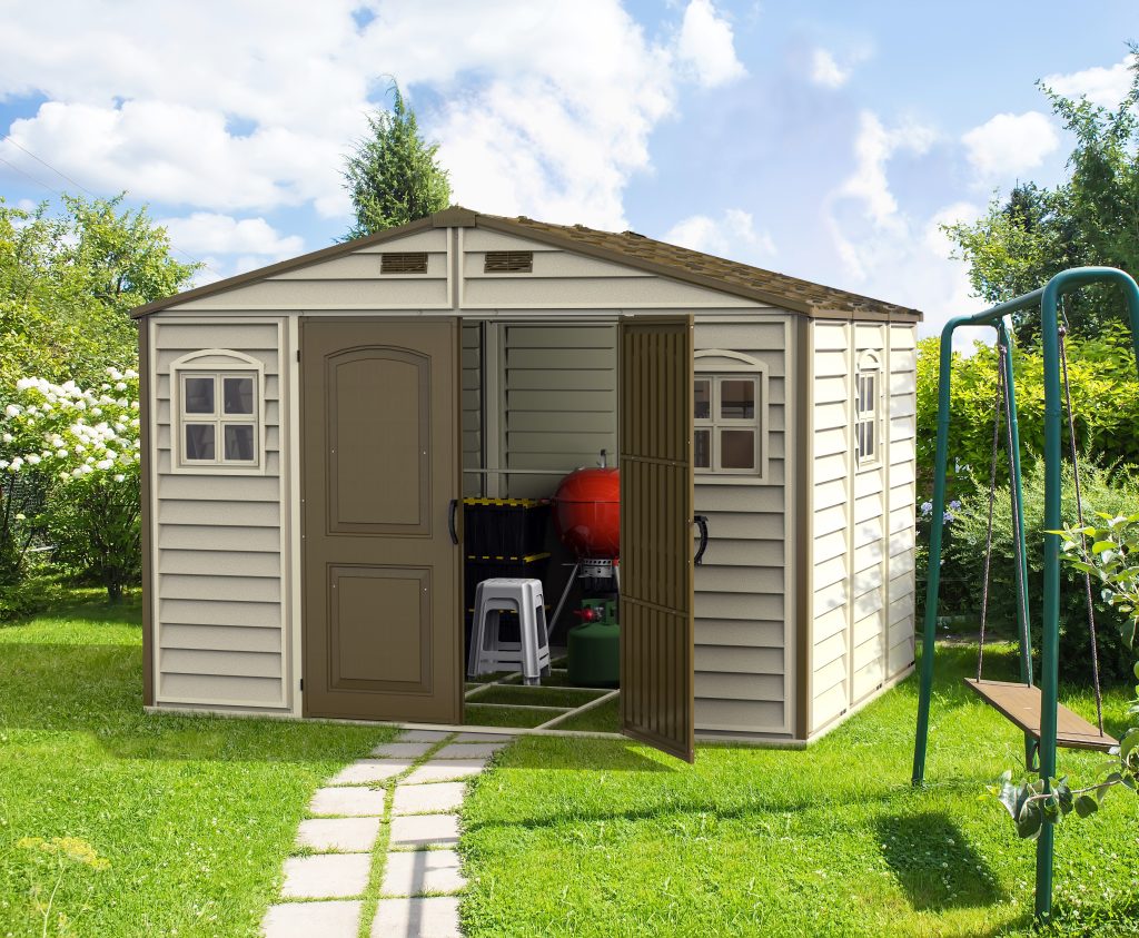 Duramax WoodSide 10.5x8 vinyl storage shed product view
