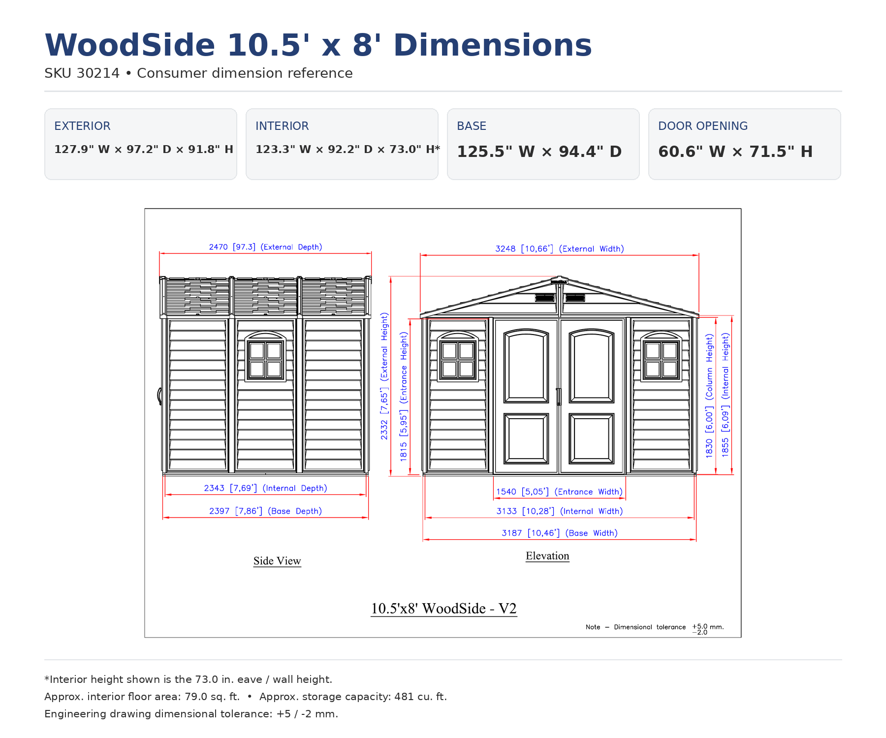 WoodSide 10.5×8 Vinyl Storage Shed technical diagram