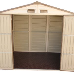 Duramax WoodSide 10.5x8 shed with wide double doors open