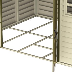 Foundation and floor support detail on Duramax WoodSide 10.5x8 vinyl storage shed