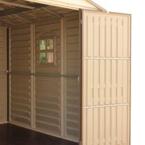 Interior view of the Duramax WoodSide 10.5x8 vinyl storage shed