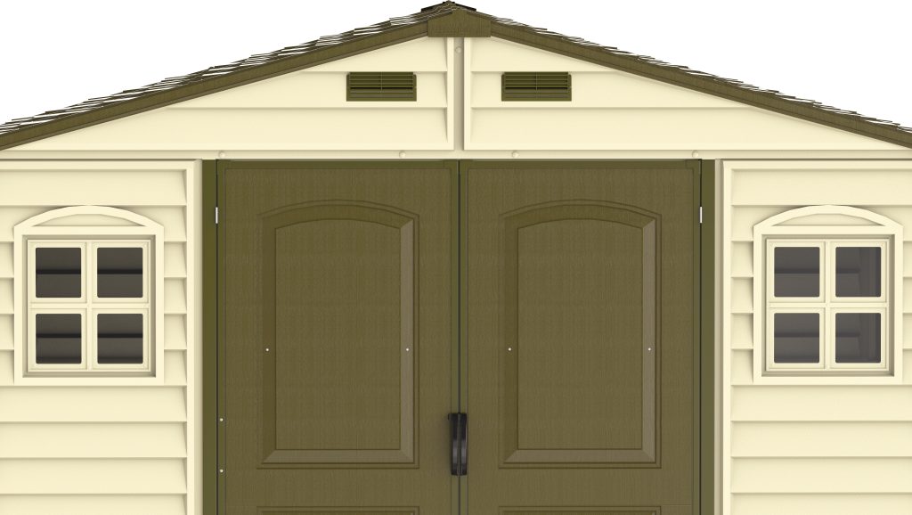 Built-in ventilation detail on Duramax WoodSide 10.5x8 vinyl storage shed