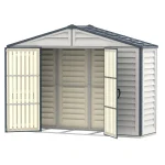 Duramax RidgeLine 10.5' x 3' shed shown at an angle with both double doors open