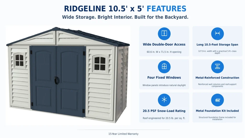 RidgeLine 10×5 Vinyl Storage Shed warranty information