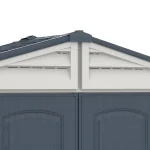 Close-up of the RidgeLine front gable showing the integrated ventilation slots above the double doors