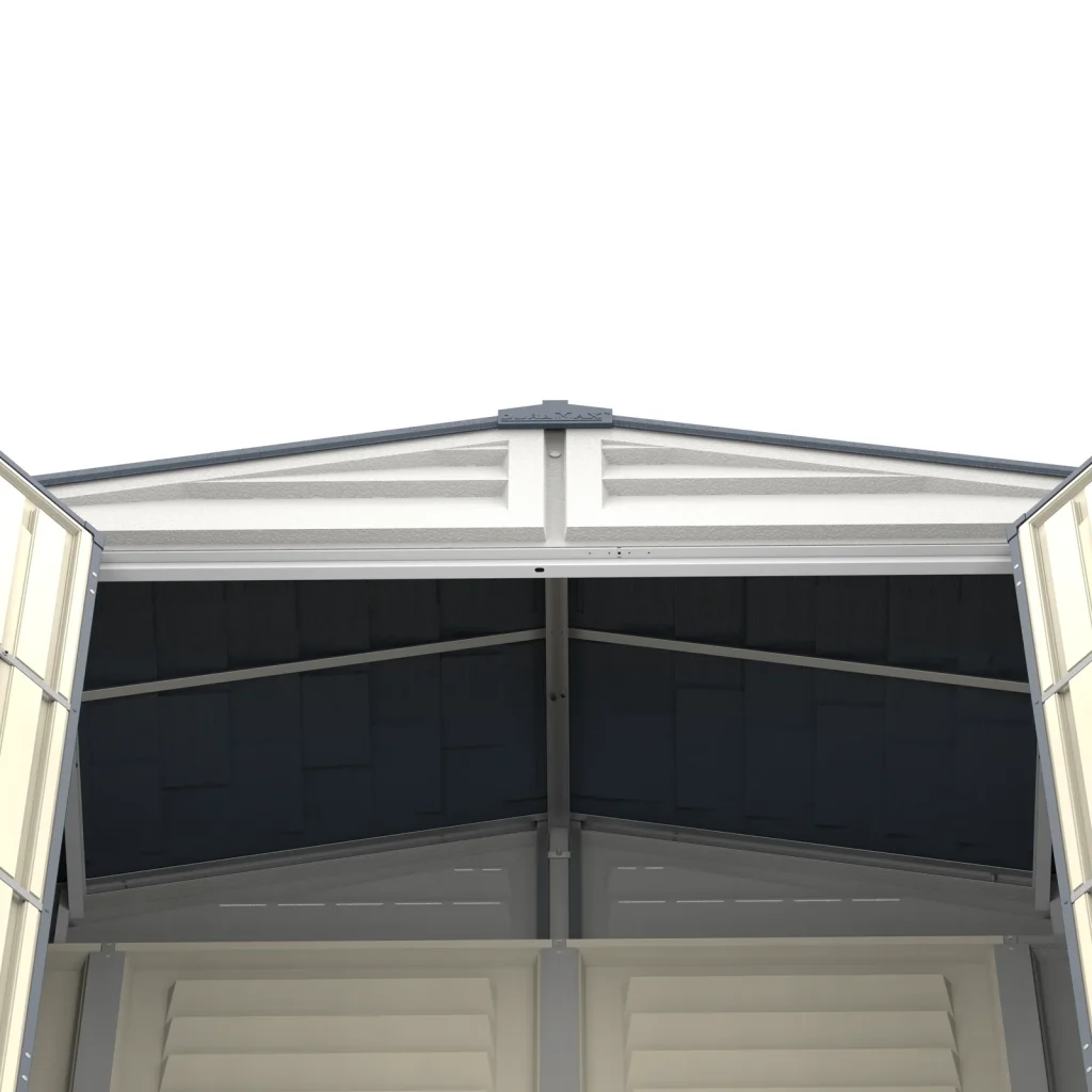 Interior close-up of the RidgeLine shed roof area showing structural support components