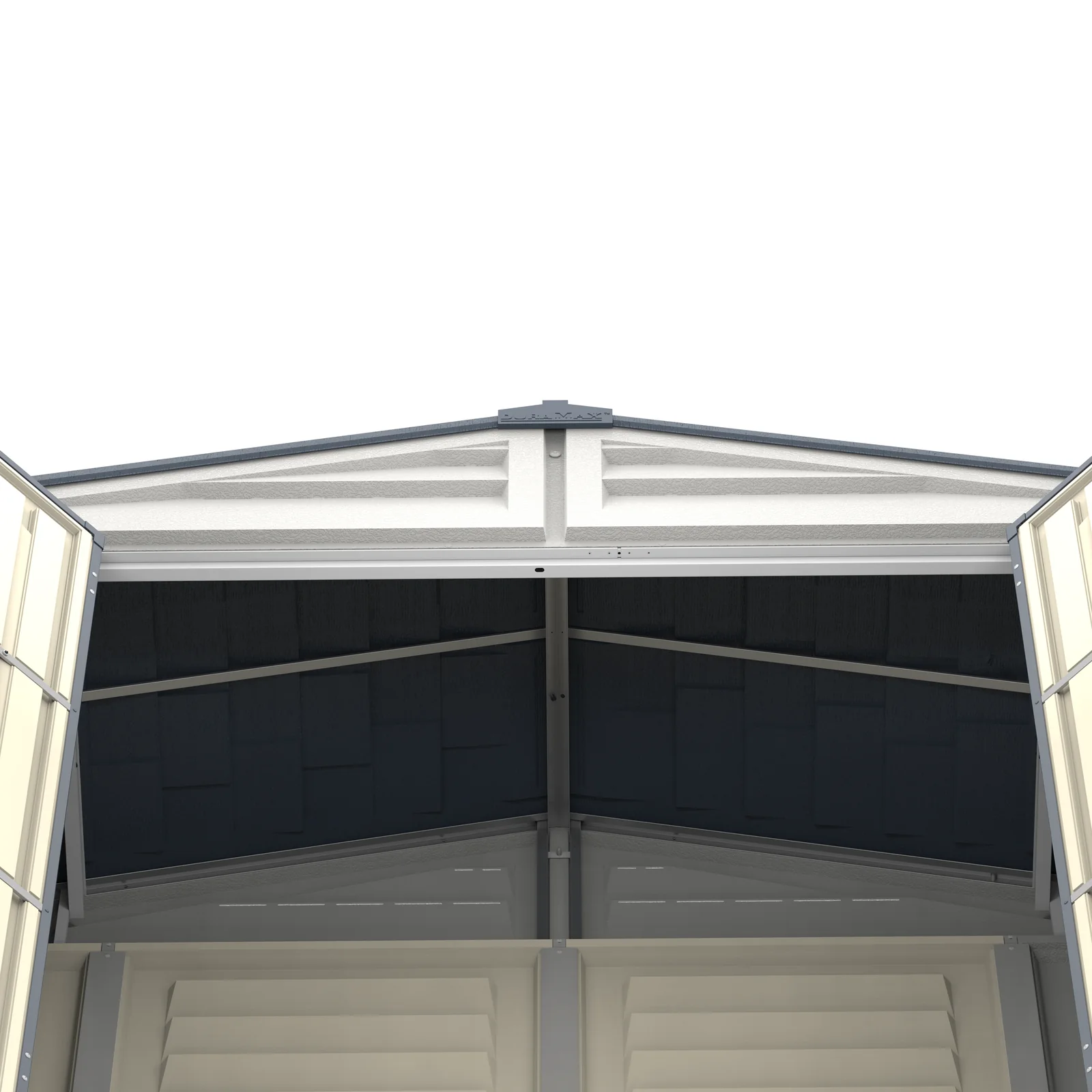 Interior close-up of the RidgeLine shed roof area showing structural support components