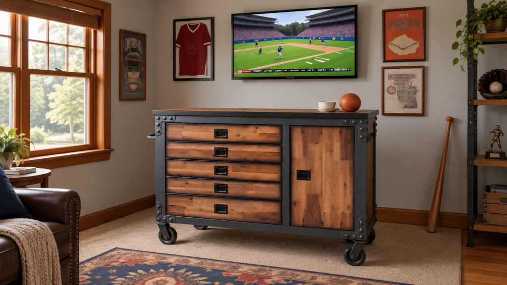Duramax 48 inch rolling tool chest with five drawers, cabinet, wood top and heavy-duty casters
